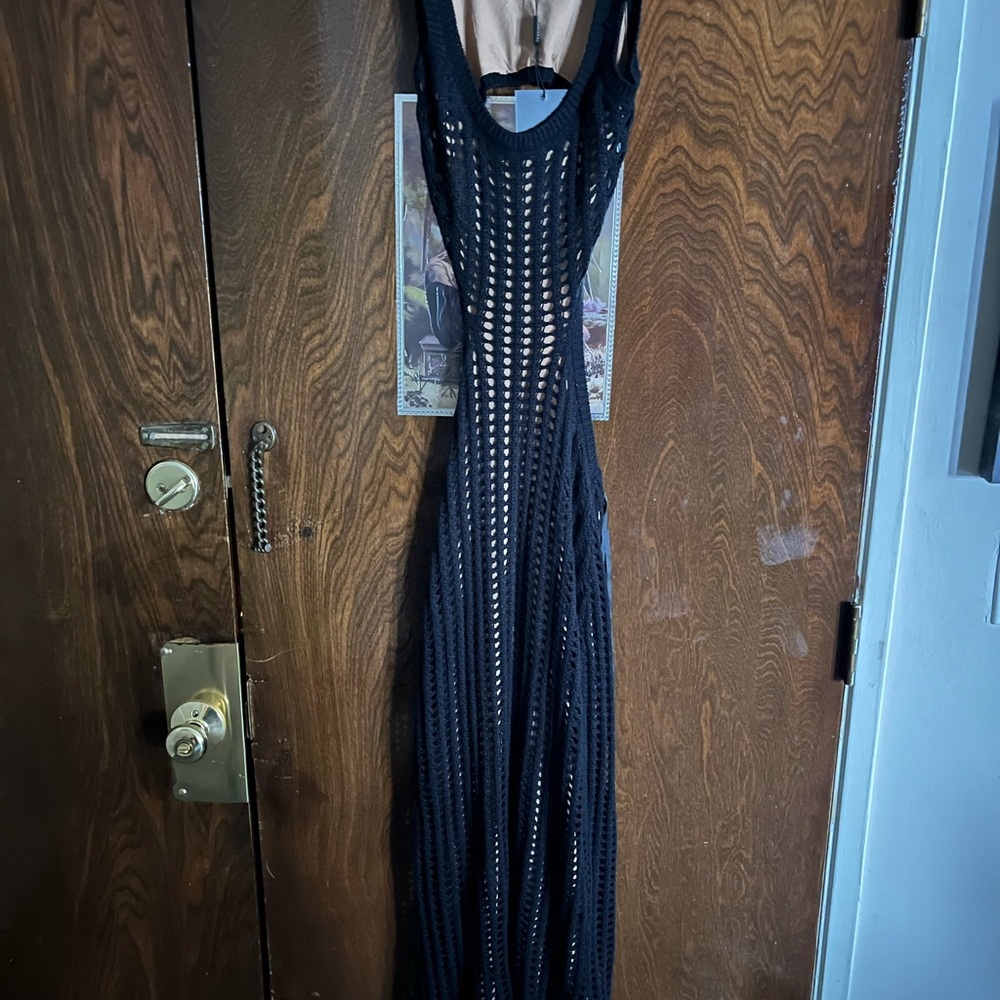 JLUXLABEL Black Bodycon Maxi Eyelet Dress